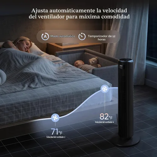 Vista 3 de Levoit Ventilador de torre para dormitorio, ventiladores de 28 pies/s que