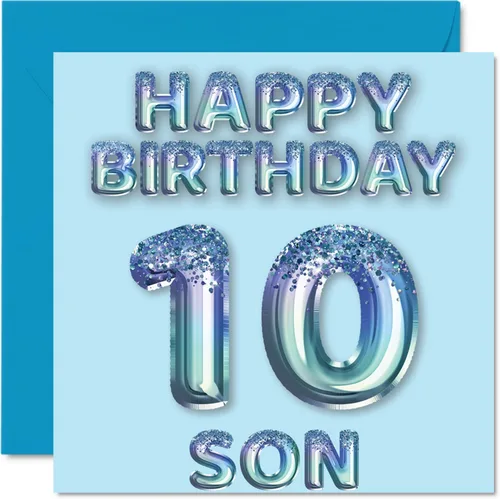 Vista 108 de Stuff4 Tarjeta de primer cumpleaños para niños, globo de fiesta con purpurina azul, tarjetas de feliz cumpleaños para niño de 1 año, nieto, hijo, 57