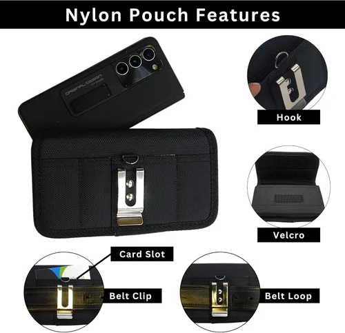 Vista 2 de Wireless City Funda horizontal de nailon resistente para teléfono con clip y bucle para cinturón, compatible con iPhone 13 Mini, 12 Mini, SE, XS, X