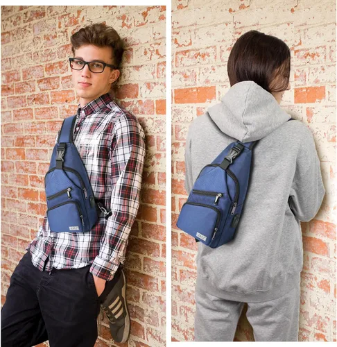 Vista 6 de AMJ Bolso bandolera para hombres y mujeres, mochila de hombro casual, mochila de pecho para senderismo y viajes