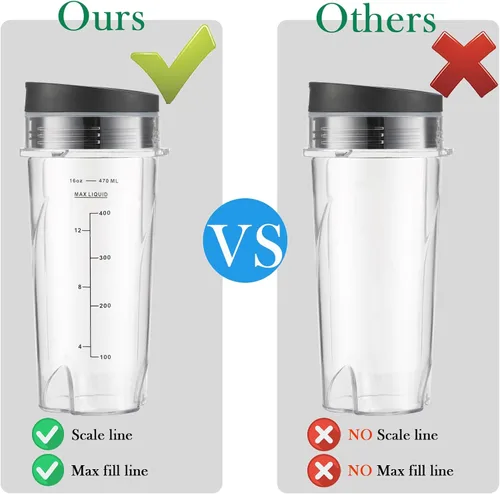 Vista 4 de Para Ninja Blender Blade Reemplazo BL660 6 Aletas Macho 3.35" Cuchilla, 16oz Vasos Blender Compatible con Nurti Ninja Blenders BL770 BL660 BL740