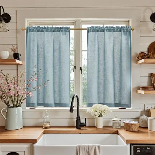 Vista 44 de Jinchan - Cortinas de cocina de lino rústico beige con bolsillo para barra, 26 x 36 pulgadas, 2 paneles