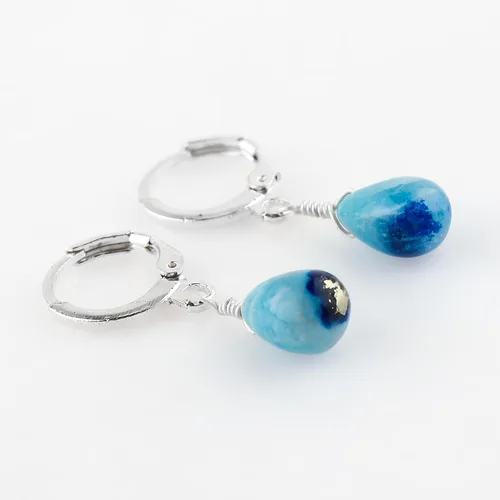 Vista 2 de Aretes de aro de cristal afganita natural Piedras afganas de alto grado Aretes chapados en plata Gota lisa Joyas de piedras preciosas hechas
