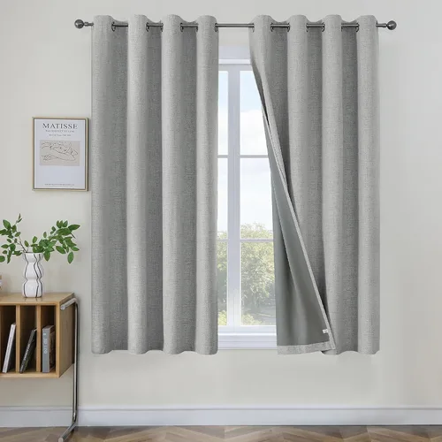 Vista 32 de Joydeco Cortinas negras 100% opacas para dormitorio, oscurecimiento de habitación, aislamiento térmico, cortinas cortas texturizadas con ojales