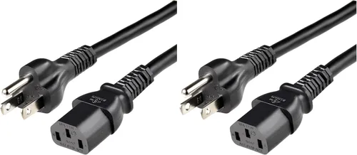 Vista 7 de Amazon Basics Cable de alimentación para PC, 3 pies, Cable de alimentación CA para monitor, computadora, TV, 3 clavijas, 18 AWG, 125 voltios, negro