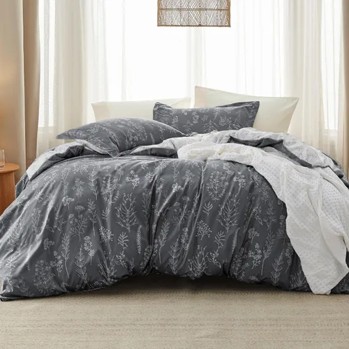 Vista 27 de Bedsure - Juego de edredón floral lindo, juego de ropa de cama tamaño King 04 - Gris claro