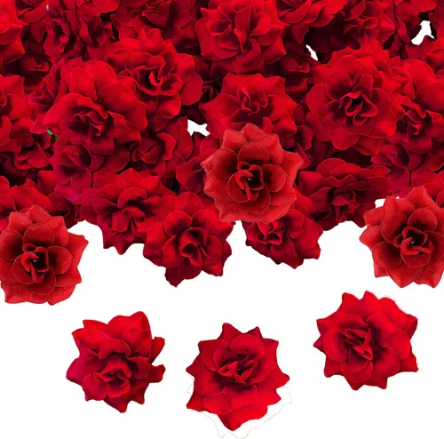 Vista 9 de 120 rosas artificiales de seda, cabeza de rosa falsa, cabezas de rosas para el día de San Valentín, bodas, centros de mesa, día de la madre, pared