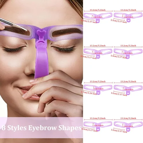Vista 3 de Plantillas para cejas, plantilla de cejas, kit de modelado de cejas, 8 estilos de plantilla reutilizable para cejas con mango y correa, lavable