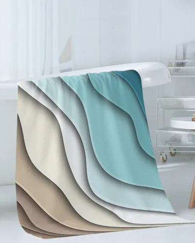 Vista 3 de Juego de toallas de baño de 3 piezas, color crema degradada, moderna, geométrica, marrón, estética, suave y absorbente, para baño, hotel