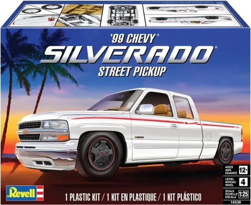 Vista 2 de Revell 14538 '99 Chevy Street Silverado Street Pickup 1:25 escala, kit de construcción de modelo de camioneta de 150 piezas, nivel de habilidad 4