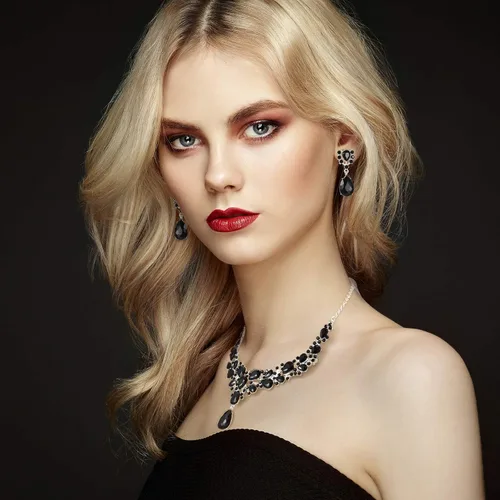 Vista 6 de Hicarer Conjunto de joyas de cristal en forma de lágrima nupcial para mujer, collar, aretes, boda Negro