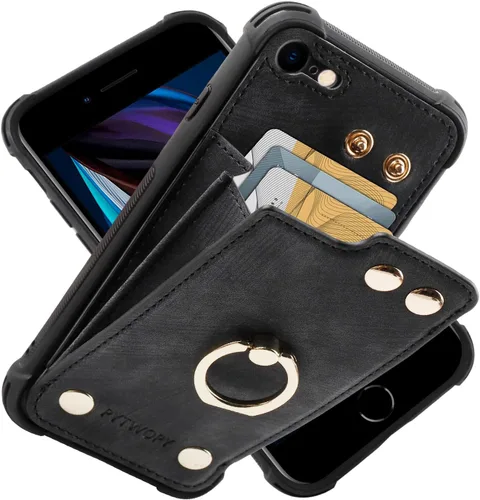 Vista 40 de Funda tipo cartera compatible con iPhone XR/10R con tarjetero de crédito, funda protectora de cuero a prueba de golpes compatible con anillo