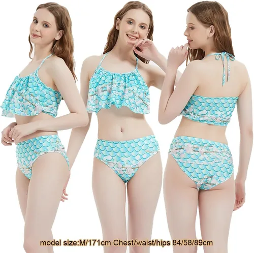 Vista 5 de JQGBBOX Conjunto de bikini con cola de sirena para natación, para niñas, niños y adultos, traje de baño familiar