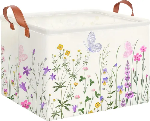 Vista 36 de CLOCOR Cesta de almacenamiento rectangular, cesta de almacenamiento plegable con bonito patrón, caja de almacenamiento de revestimiento impermeable