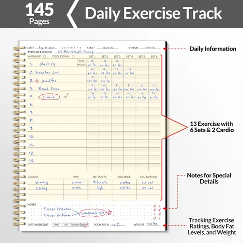 Vista 2 de Diario de Fitness y Planificador de Entrenamiento para Mujeres y Hombres, A4 (21.6 cm x 27.9 cm) Diario de Entrenamiento y Libro de Planificación