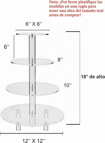 Vista 3 de Soporte para panqués de 4 niveles redondo, para bodas, de acrílico, torre de panqués, mostrador de panqués (4 niveles), Transparente