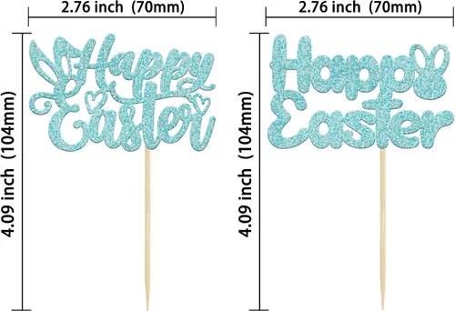 Vista 2 de Gyufise Paquete de 24 adornos azules con purpurina para cupcakes de Pascua con orejas de conejo de Pascua, decoraciones para fiesta de Pascua