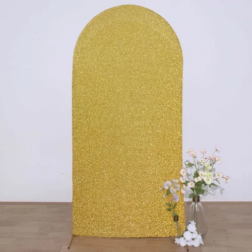 Vista 10 de Efavormart - Marco de fondo redondo de elastano dorado antiguo brillante de 5 pies, cubierta metálica brillante para arco de boda de 2 lados