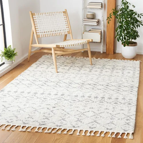 Vista 22 de SAFAVIEH Berber Fringe Shag Collection - Alfombra decorativa de 2 pies 2 pulgadas x 4 pies, color crema y gris oscuro, diseño que no desprende