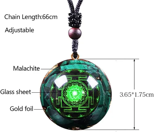 Vista 6 de Day Day Up Colgante de orgonita de cristal verde malaquita, collar con colgante de orgón de reiki, joyería de energía curativa espiritual