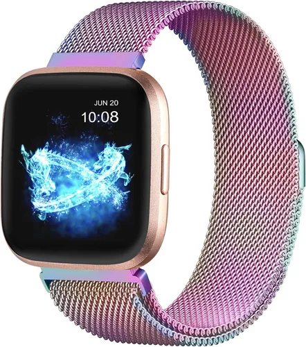 Vista 11 de Bandas de metal compatibles con reloj inteligente Fitbit Versa/Versa Lite/Versa 2 para mujeres y hombres, correa de repuesto de malla de acero Negro