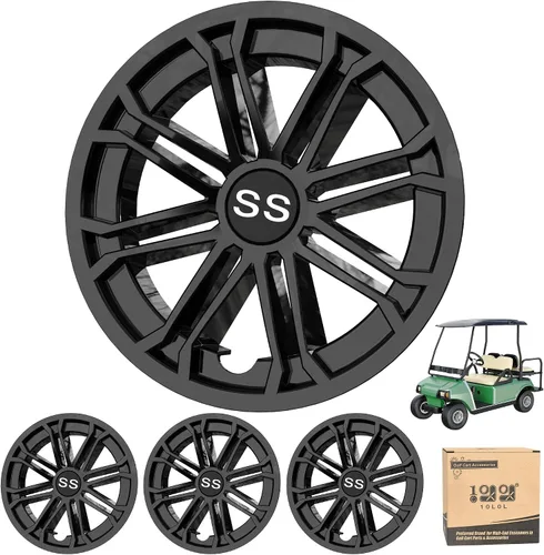 Vista 3 de 10L0L Cubiertas de ruedas para carrito de golf Tapacubos para EZGO, Club Car, Yamaha - Instalación de 8 pulgadas con enganche, negro, juego de 4