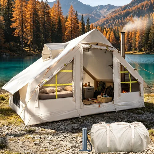 Vista 8 de Carpas inflables para acampar - Tienda de glamping fácil de inflar con bomba manual, tienda inflable de aire de PVC impermeable para acampar
