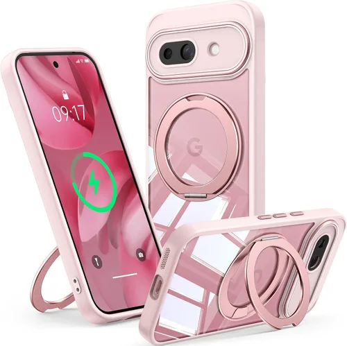 Vista 23 de 【Soporte magnético giratorio de 360°】 Funda para Google Pixel 8A 【Compatible con MagSafe y Pixelsnap】 Funda con soporte de anillo 【Transparente sin