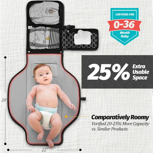 Vista 4 de Cambiador de pañales portátil, cambiador portátil con bolsillo para toallitas, cambiador de pañales impermeable, cambiador portátil para bebé, Negro