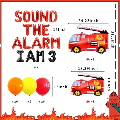 Vista 2 de LaVenty Sound The Alarm I am 3 - Globos de cumpleaños para decoración de camión de bomberos de tercer cumpleaños, globos de bomberos, decoración