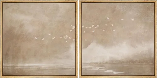 Vista 64 de SIGNFORD Impresión en Lienzo Enmarcado Arte de Pared Art Nouveau Lago de Cisnes Elegantes Ilustraciones de Aves Acuáticas Moderno Boho Naturaleza
