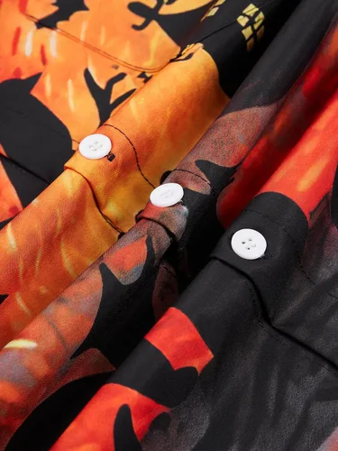 Vista 5 de Camisa de Halloween para Hombre de Hardaddy, de Manga Corta, con Botón, con Estampado Gracioso, Camisa Casual Black6