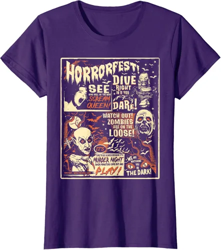Vista 12 de Camiseta de terror vintage con póster de Halloween y película de terror Negro
