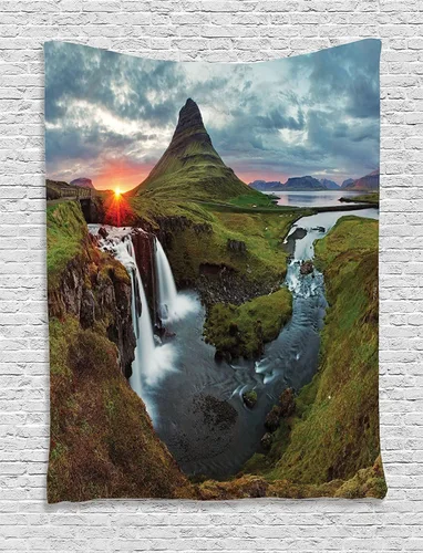 Vista 46 de Ambesonne Tapiz de hongos, atmósfera psicodélica, escena astral estrellada con motivos orientales trippy, decoración de tela para colgar en la pared