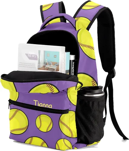 Vista 4 de Mochilas moradas de sóftbol y béisbol personalizadas con nombre, bolsa diaria para adultos para deportes al aire libre, Personalizado 1, 12.2"(L) x