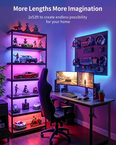 Vista 2 de Tira de luces LED RGB+IC, luz LED Bluetooth inteligente para dormitorio, tiras LED que cambian de color con 44 modos de escena (6.6 pies)