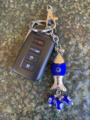 Vista 4 de LUCKBOOSTIUM Evil Eye Keychain & Protection, Evil Eye Car Hanging Ornament, Rear View Mirror Accessories, Home Decor Campanas en cadena Piscis