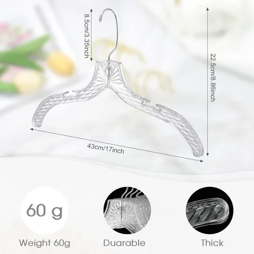 Vista 4 de Roowest 40 perchas de plástico transparente para ropa a granel de 17 pulgadas, duraderas con corte de cristal, perchas resistentes con clips