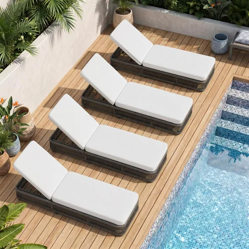 Vista 22 de Outdoor Chaise Lounge Chairs Set of 2, Brown Woven Rope Pool Lounge Chairs marrón/beige