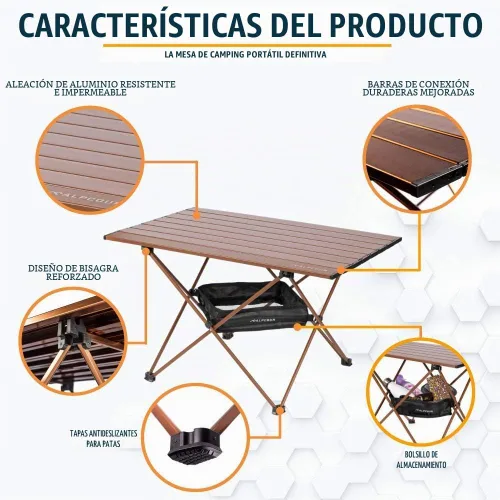 Vista 3 de Alpcour Mesa de camping portátil – Mesa auxiliar plegable ligera y compacta en una bolsa con parte superior de aluminio y bisagra resistente para un