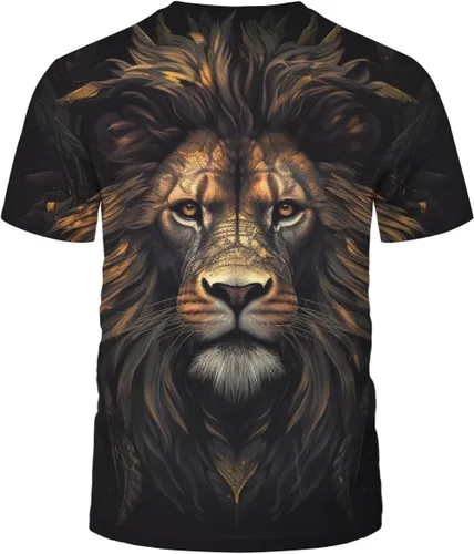 Vista 3 de Camiseta casual de manga corta con estampado 3D de león animal para hombre