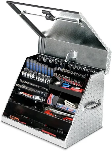 Vista 6 de Montezuma Caja de herramientas triangular de acero resistente de 26" x 18" (aluminio, brite)