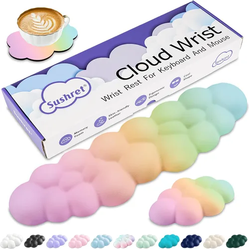 Vista 12 de Cloud Reposamuñecas para Teclado, Juego de Almohadilla para Muñeca de Teclado Cloud con Espuma Viscoelástica de Cuero PU, Lindo Reposabrazos