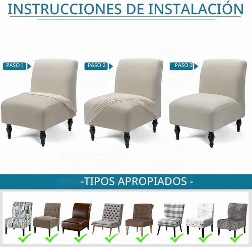 Vista 6 de Liykimt Funda para Silla de Acento sin Brazos Slipcover, Funda Slipcover para Silla Slipper de Spandex Elástico Extraíble para Silla sin Brazos Beige