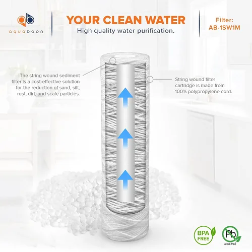 Vista 5 de Aquaboon Whole House - Filtro de agua para heridas de 1 micrón, cartucho de 10 x 2.5 pulgadas para repuesto de filtro de agua de pozo compatible