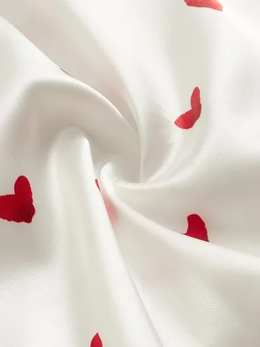 Vista 4 de OYOANGLE Conjunto de 2 piezas de satén con estampado de corazón de malla transparente para mujer, brasier y bragas con aros