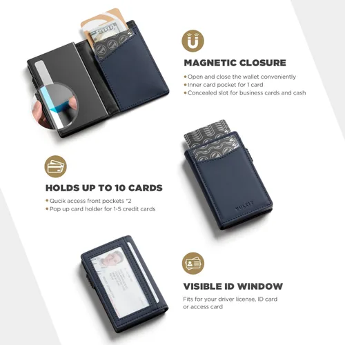 Vista 9 de VULKIT Billeteras delgadas para hombre, con bloqueo RFID, diseño minimalista con capacidad para hasta 11 tarjetas, Negro -, Minimalista