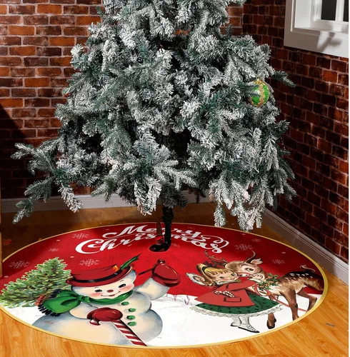 Vista 5 de Poen Falda de árbol de Navidad vintage, alfombra rústica para árbol de Navidad, falda de árbol de Halloween, muñeco de nieve de 48 pulgadas