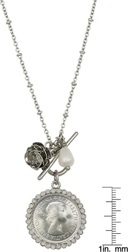 Vista 6 de American Coin Treasures Lucky British Sixpence and Rose - Collar con colgante de palanca en tono plateado, Base de metal, No es una piedra preciosa
