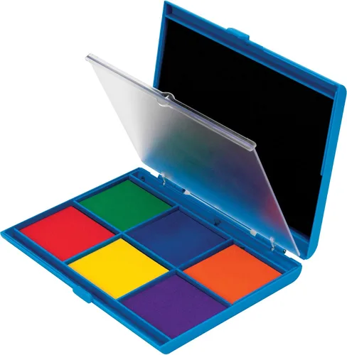 Vista 3 de Learning Resources Almohadilla de sello de tinta lavable de 7 colores, verde, azul, naranja, rojo, amarillo, morado Washable Ink Pad for Kids, Ink